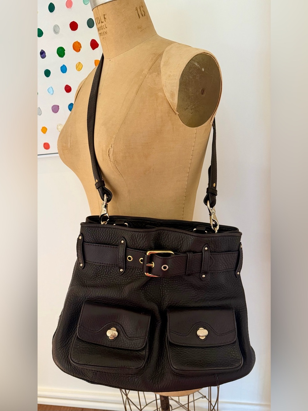 Cole Haan Brown Pebbled Leather Crossbody or Shoulder Bag with Gold-Tone Accents